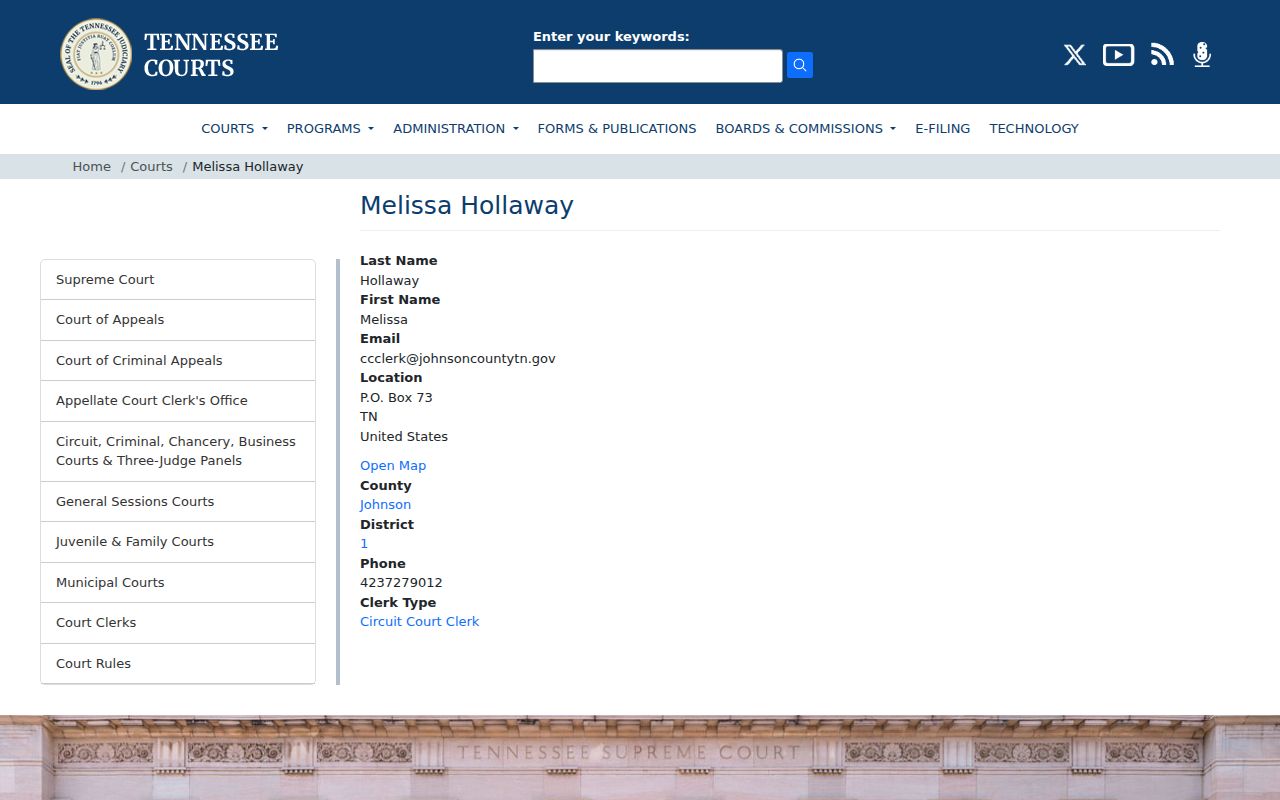 Johnson County criminal court case Circuit Court Clerk profile