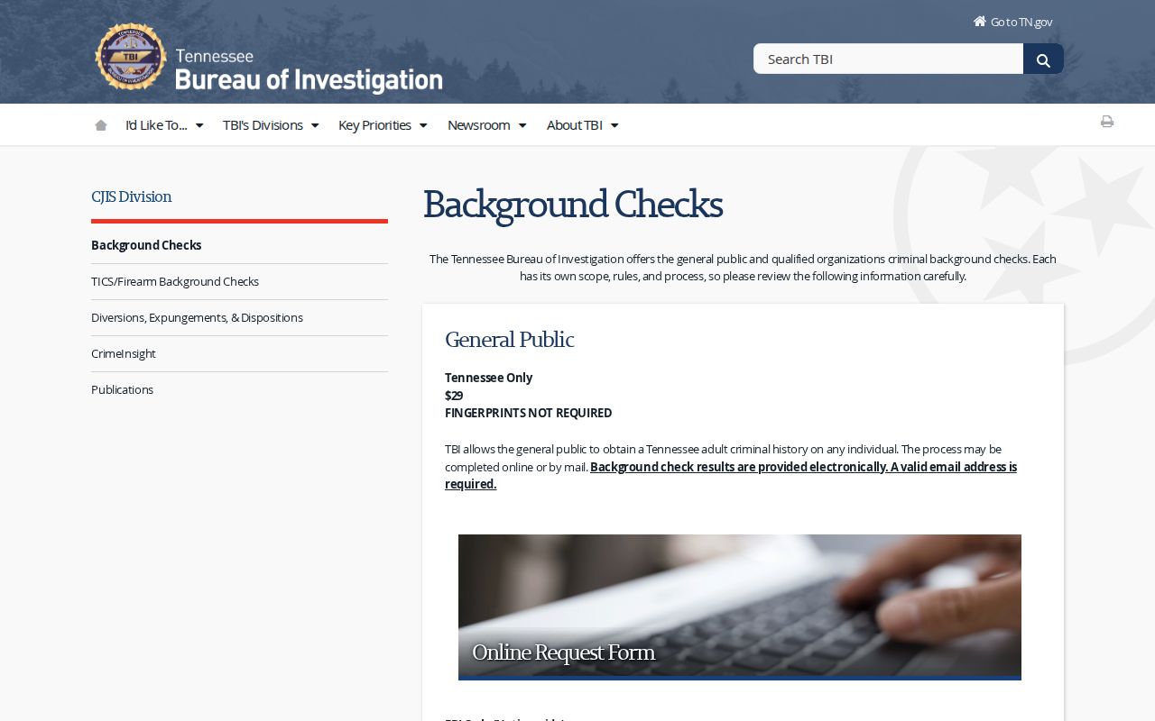 Johnson County criminal records TBI background check options